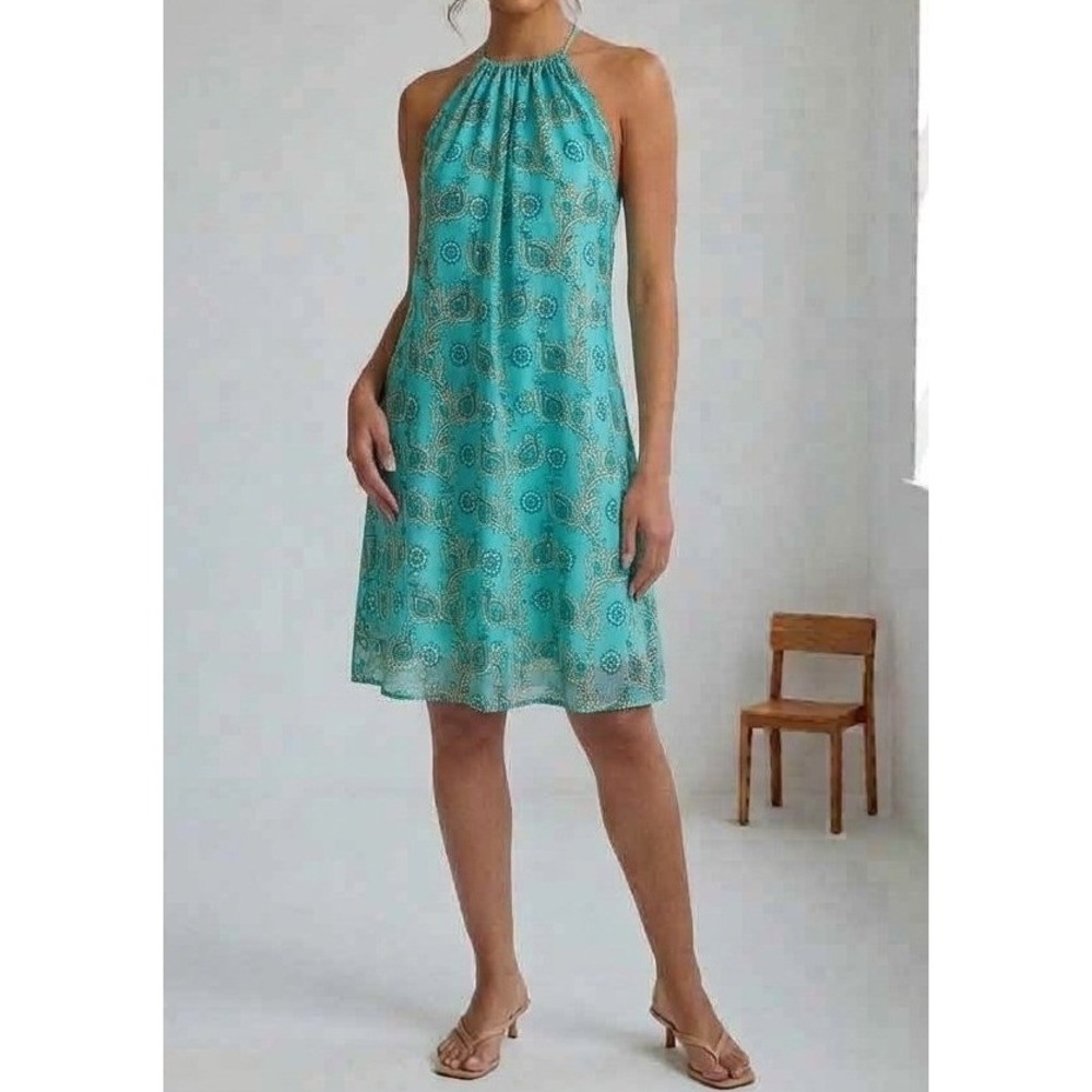 Vintage Y2K Alice & Trixie Silk Blue Paisley Print Halter Neck Midi Dress Medium